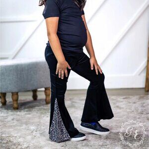 Diva On the Mic Sequins Flare Pants, Black Velvet (Girl's)